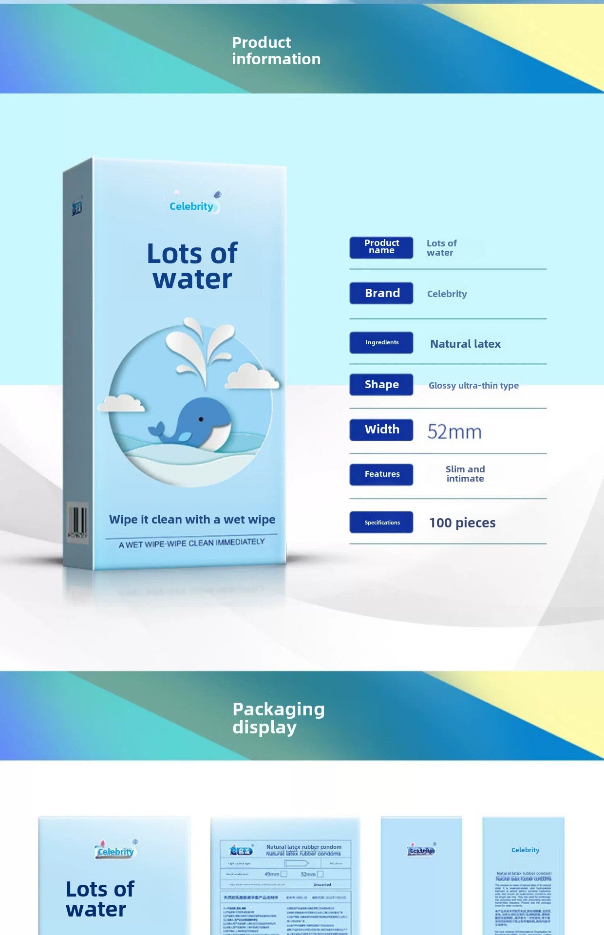 Condones Water Duoduo Zero Sensation ultrafinos para hombre (100 unidades), de larga duración y sin inyección.