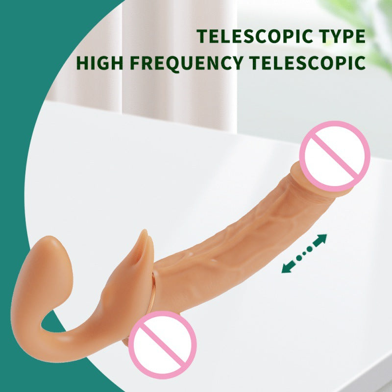 Doble cañón compartido, pene levantado con consolador, vibrador telescópico, productos para adultos lésbicos